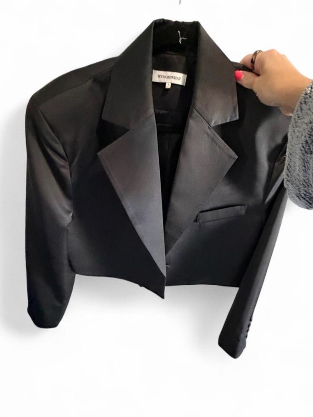 WE WORE WHAT Black Satin Cropped Blazer
